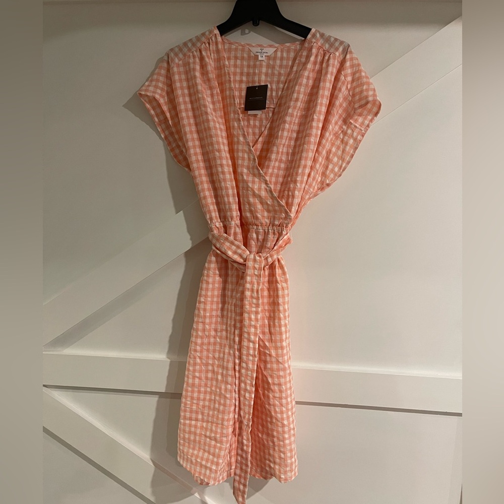 Gingham Wrap Midi Dress in Peach by Grayson Social